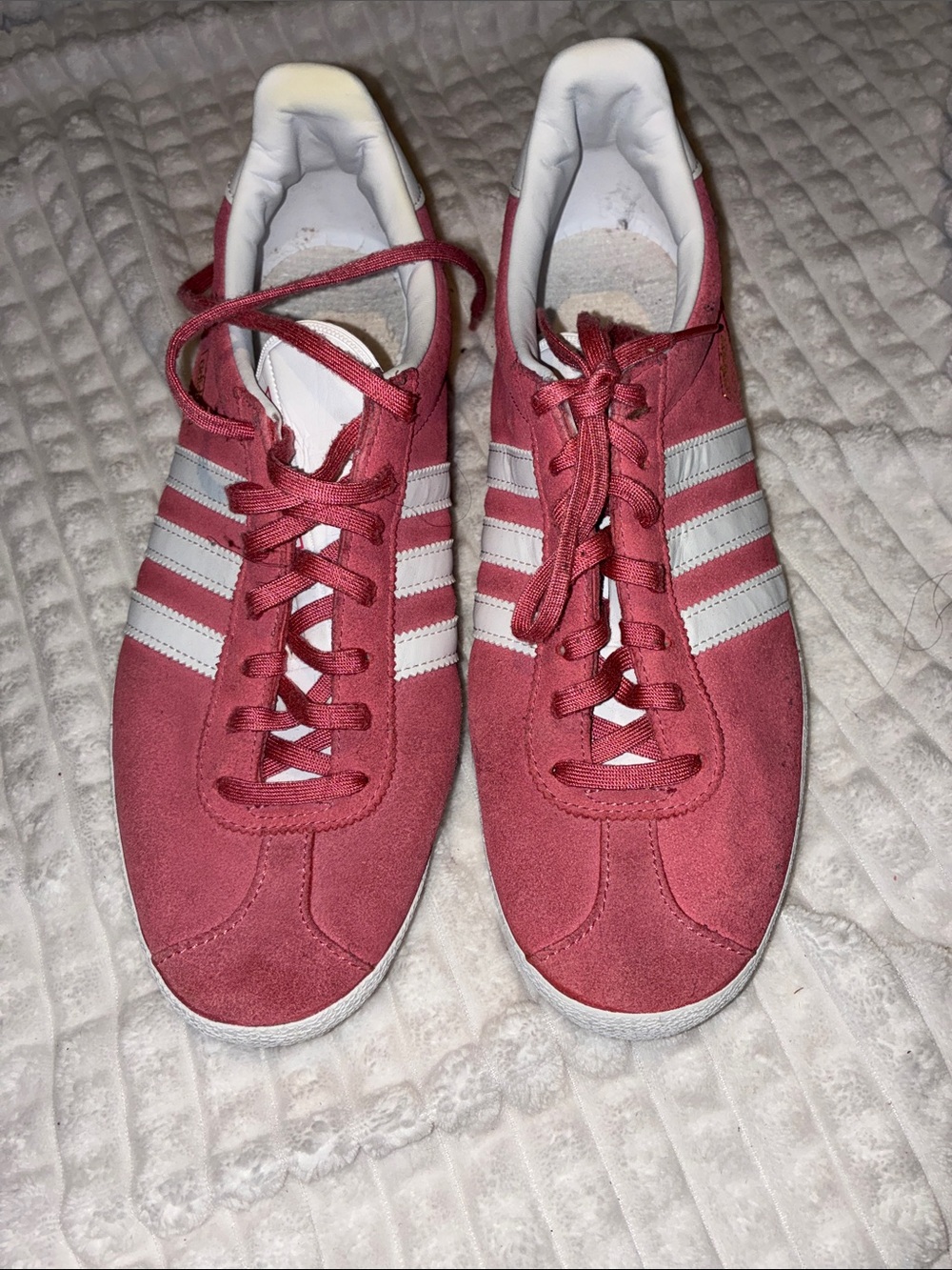 adidas Women's Maroon Suede Sneakers with White Stripes